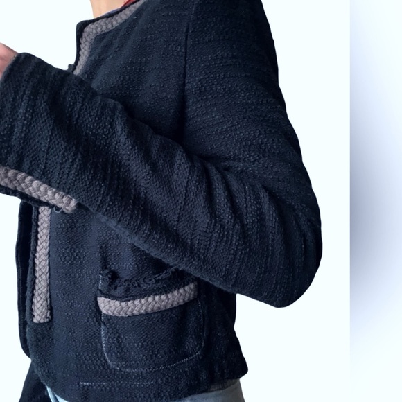 AEO Navy Thick Cotton Crew Neck Snap Front Raw Edge Cardigan Clueless Preppy - Picture 4 of 15